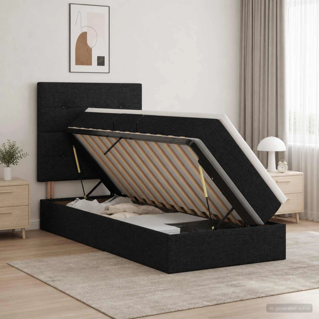 Letto con contenitore e materasso Nero 100 x 200 cm Tessuto 3459485