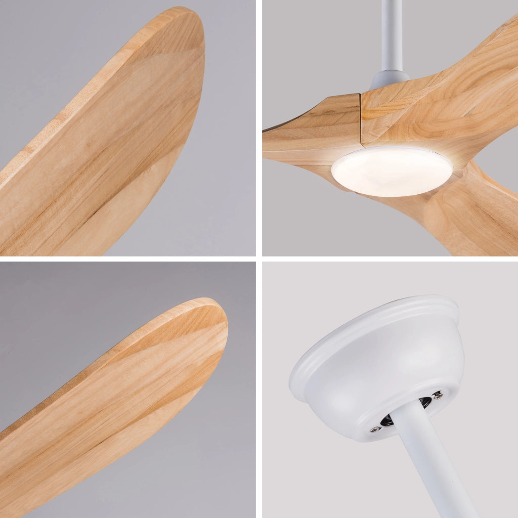 Ventilatore da soffitto da 52 pollici con luce LED; telecomando e 3 pale in legno massello