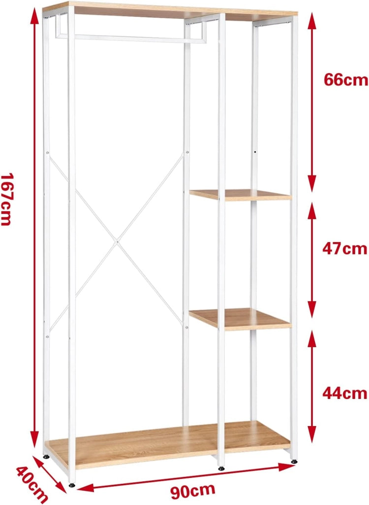 Stand Appendiabiti con Ripiani Attaccapanni Guardaroba Scaffale Porta Abiti in Legno Acciaio