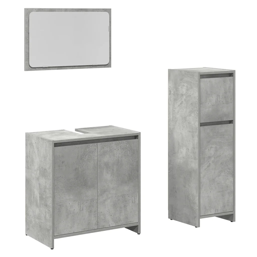 Set Mobili da Bagno | Armadio da bagno 3 pz Grigio Cemento in Legno Multistrato
