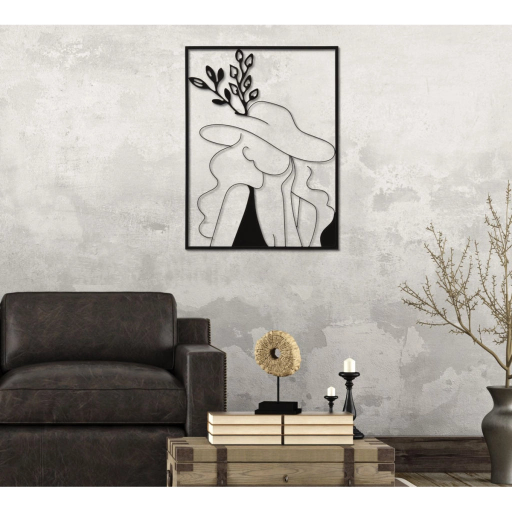 Decorazione in Metallo Viso 3, Nero, Metallo, 60x1x80 cm