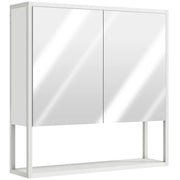 MOBILE BAGNO A PARETE CON SPECCHIO, ARMADIETTO CON MENSOLA REGOLABILE E RIPIANO APERTO, 60X16X60 CM, BIANCO