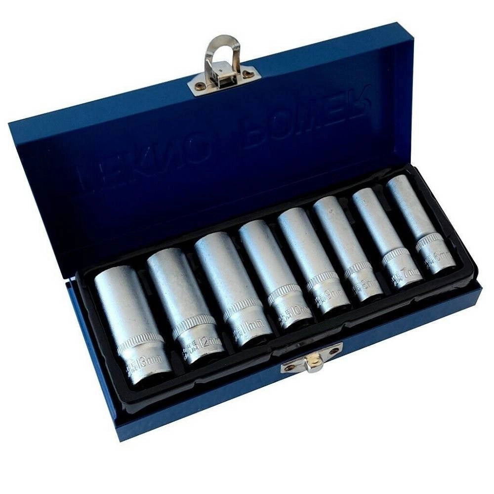 Trade Shop - Set Di Chiavi Bussola Lunghe Da 1/4 Chrome Vanadium 6 - 13 Mm 8 Pezzi Candelette -