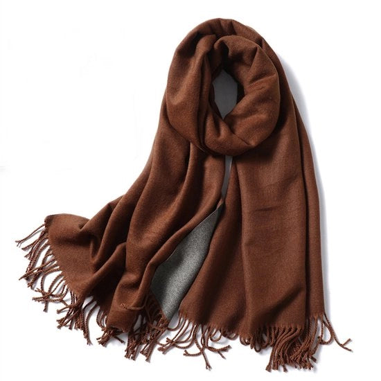 Sfida imitazione di sciarpa di cashmere, sciarpa e sciarpa multifunzione per due scopi, sciarpa morbida e calda, sciarpa con piuma per molti utilizzi, doppia faccia e bicolor, adatta per viaggi invernali, 200 * 65 cm, marrone