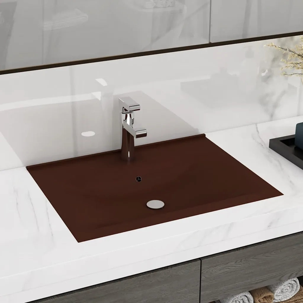 Lavabo con Foro Rubinetto Marrone Scuro Opaco 60x46cm Ceramica CFW8560263