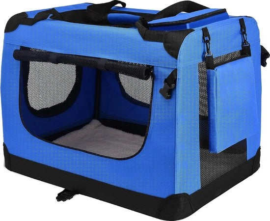 Scatola di trasporto per animali domestici - cani e gatti - 50x34x36cm - Borsa trasportabile pieghevole - Porta e gabbia in 1 - Blu