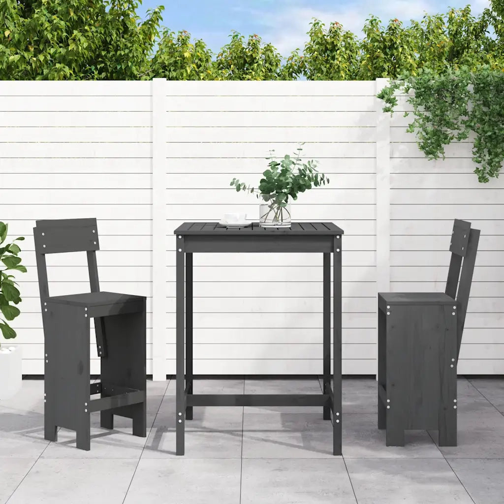 Set Bar da Giardino 3 pz | Set Salotto da Giardino Grigio in Legno Massello di Pino