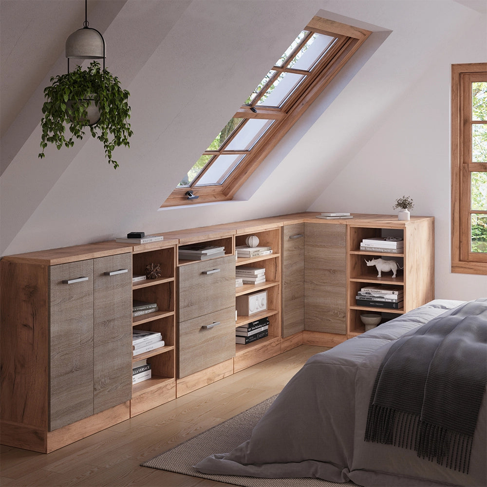 Mobile cucina angolare per sottotetto R-Line Sonoma/Rovere dorato 75.6 cm con 1 porta, carcassa dell’armadio profondità 60 cm Vicco