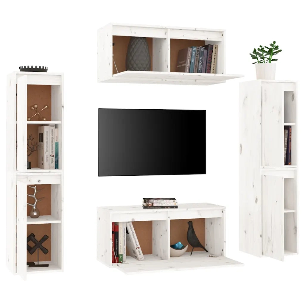 Mobili Porta TV 6 pz Bianchi in Legno Massello di Pino cod mxl 15240