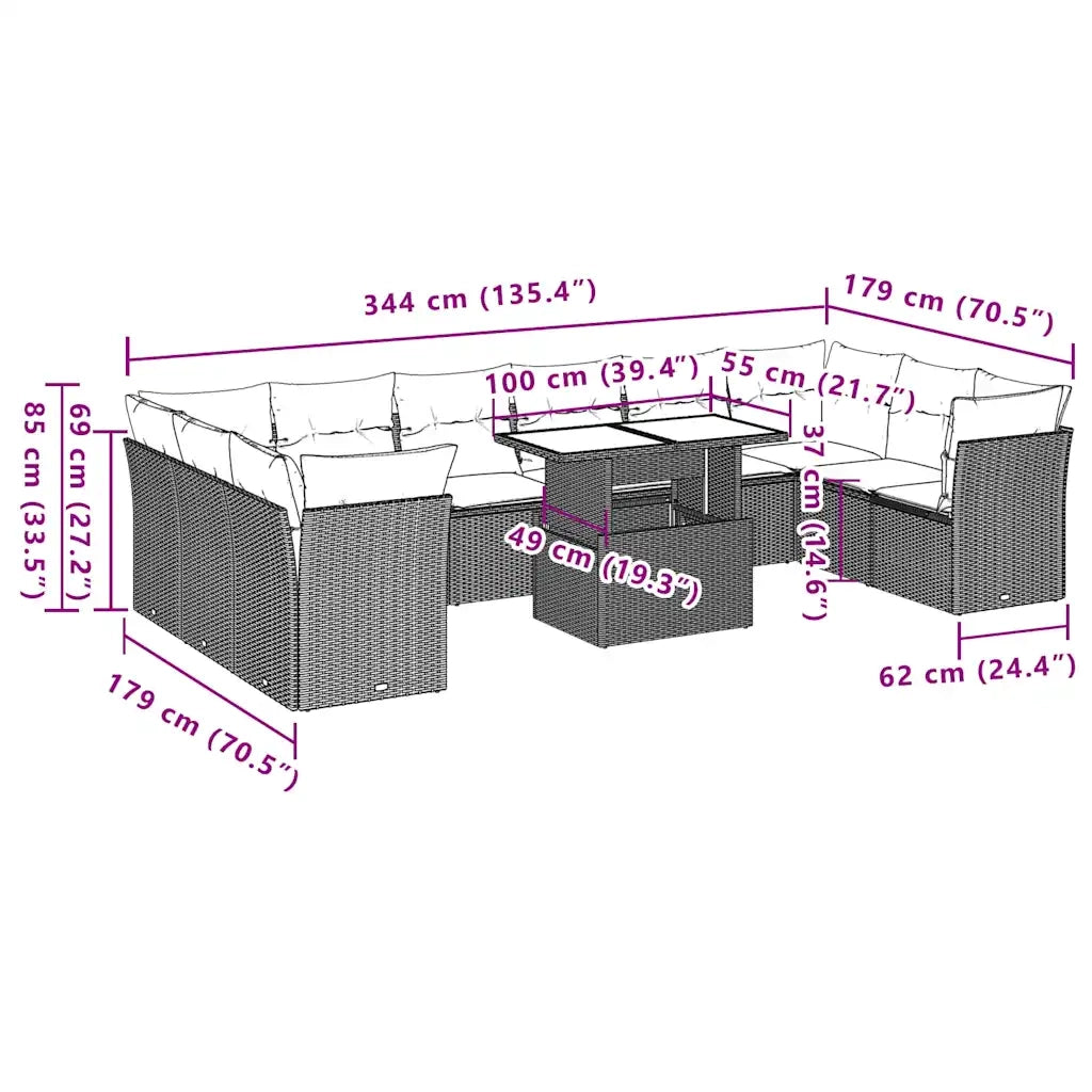 Set Divani da Giardino 11 pz con Cuscini in Polyrattan Nero 3266855