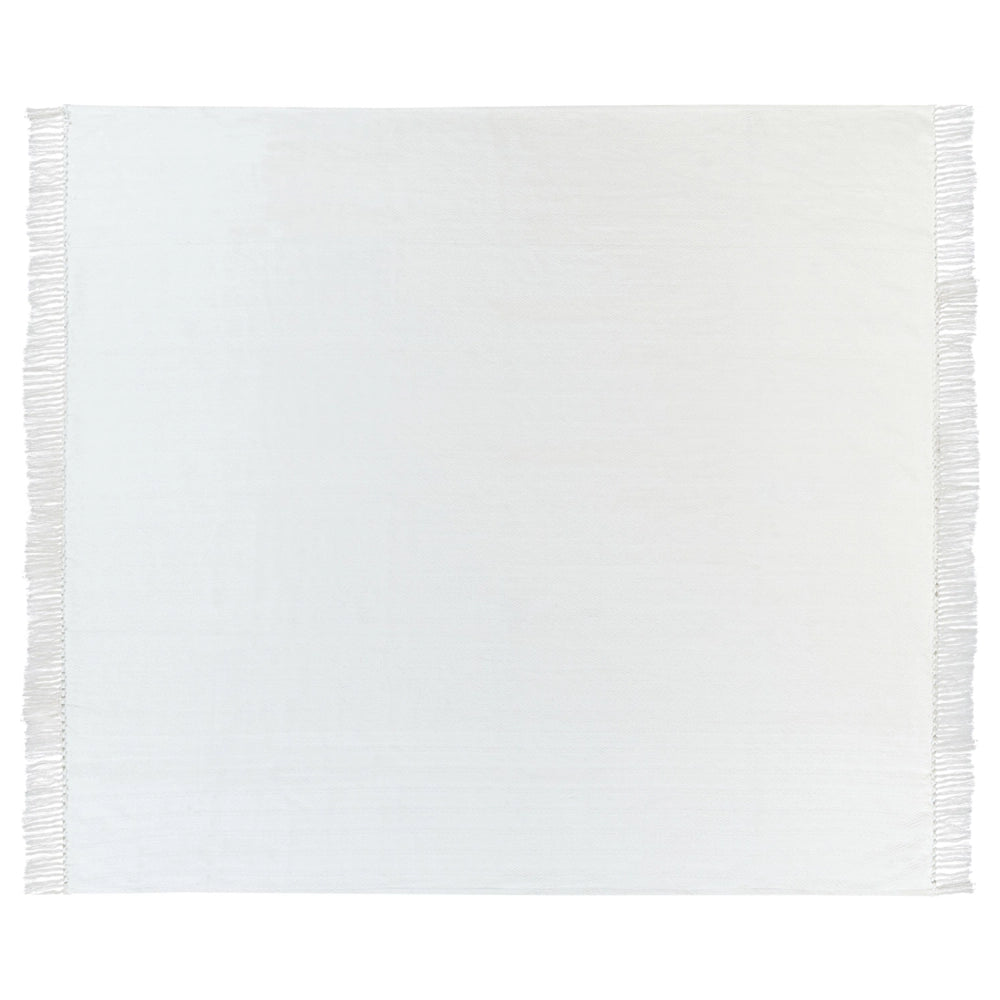 Coperta in cotone bianco 200 x 220 cm decorativa con frange a motivo Chevron Camera da letto Soggiorno