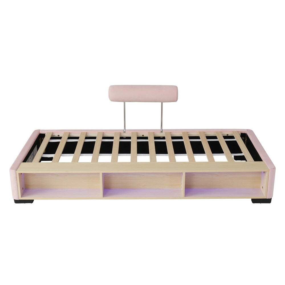 Letto imbottito per bambini ¨C Minimal ¨C rosa, con LED, 90x200 cm