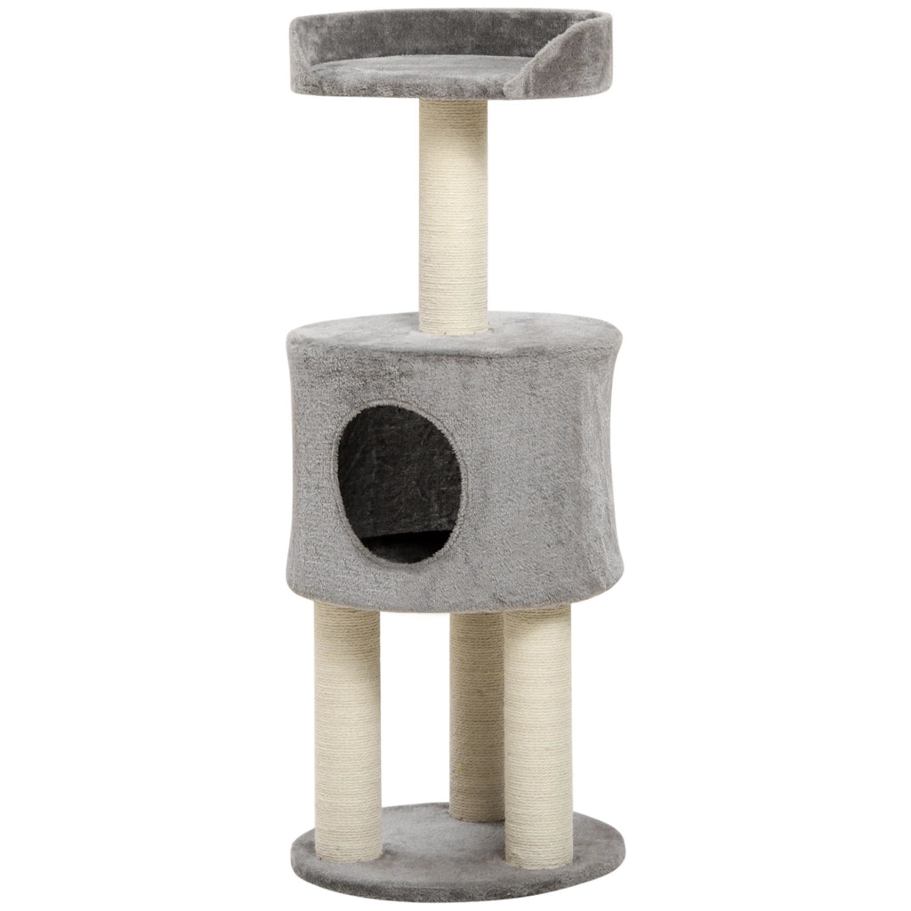 Albero tiragraffi per gatti con piattaforma e nicchia ¨C zephmum ¨C grigio naturale altezza 103 cm