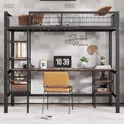 Letto a castello ¨C Minimal ¨C nero acciaio 90x200cm con tavolo e scaffale