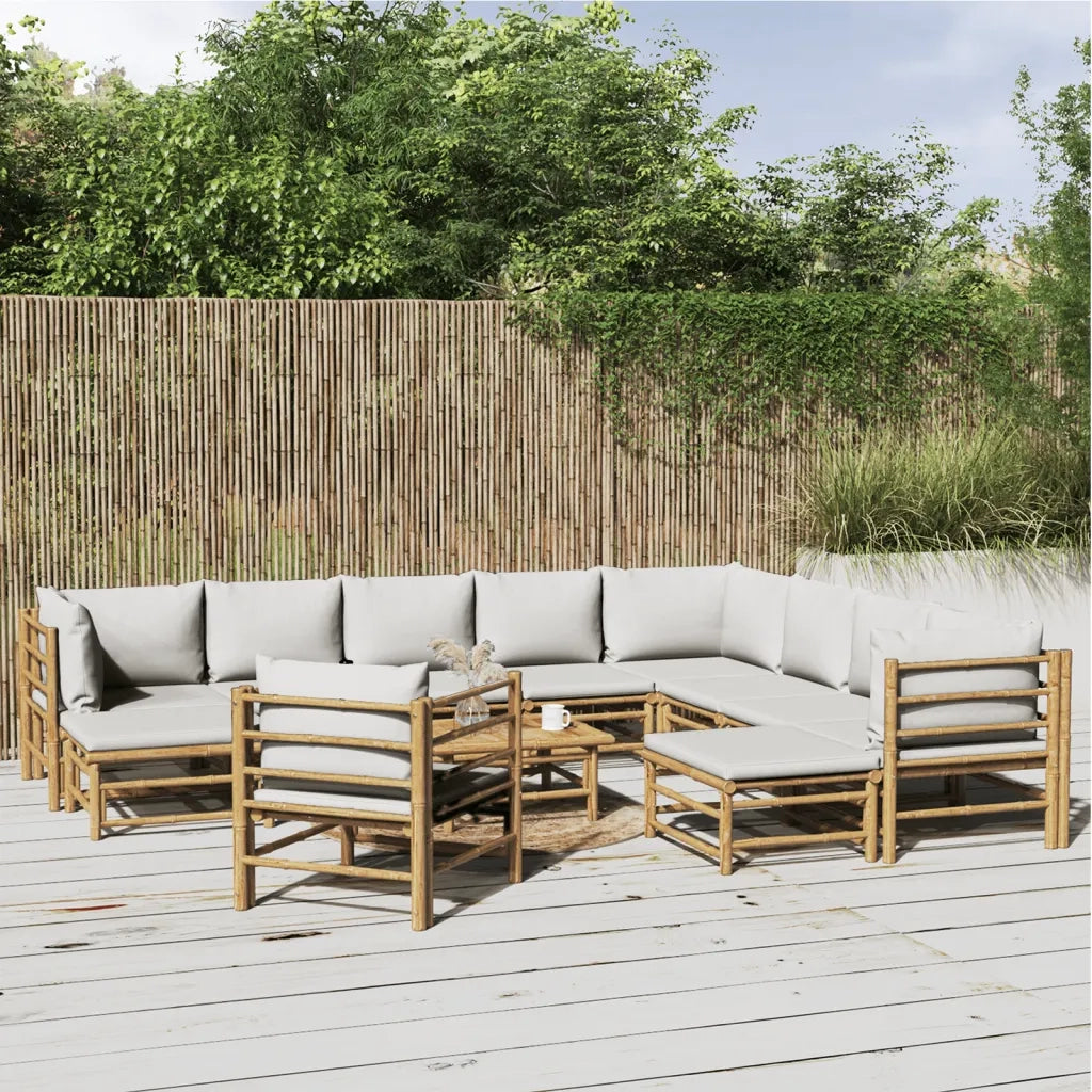 Set Salotto da Giardino 12pz con Cuscini Grigio Chiaro Bambù 3155098