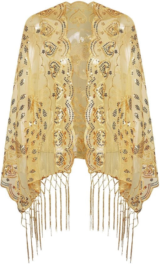 Stola con disegno di pavone - Retro copricollo - Pailletten - Copertura spalla - Stile anni 20 - Perfetto per occasioni festive - Sciarpa