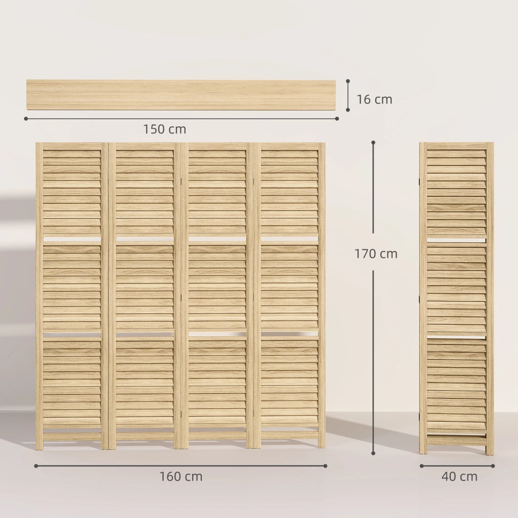 Paravento con 4 pannelli e 3 mensole ¨C zephmum ¨C legno naturale 160x170 cm