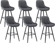 6 Sgabelli Alti da Bar con Schienale, Sedie Moderne con Poggiapiedi Quadrato, Sedie in Velluto Ergonomiche per Bistrot, Altezza Sedile 71cm, Gmabe in Metallo, Grigio scuro, BH394dgr-6