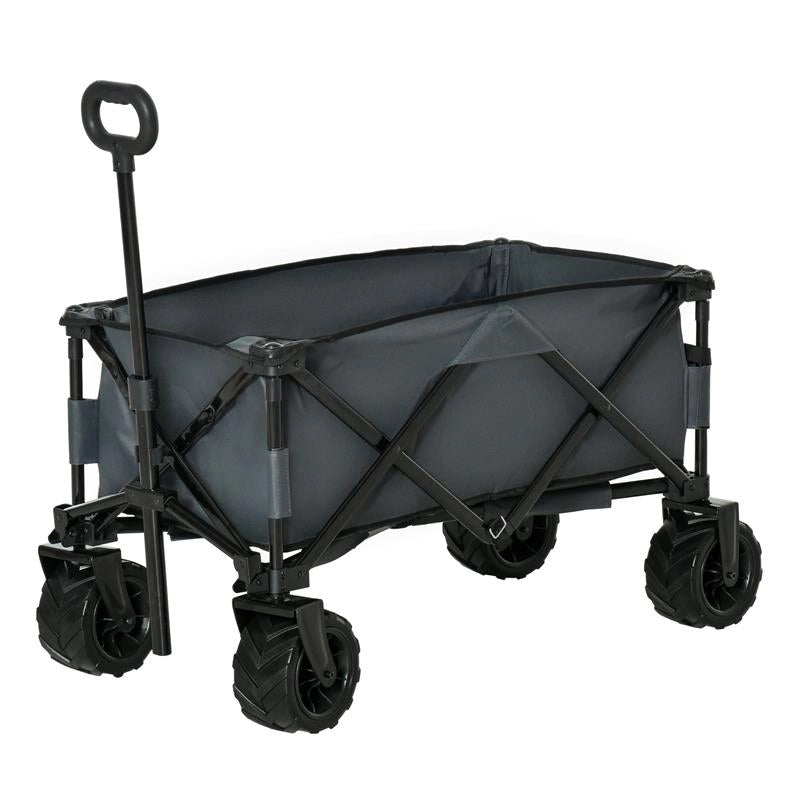 CARRELLO DA GIARDINO CARICO MAX 70KG CON MANIGLIA TELESCOPICA IN METALLO E TESSUTO OXFORD 108X55 CM, GRIGIO