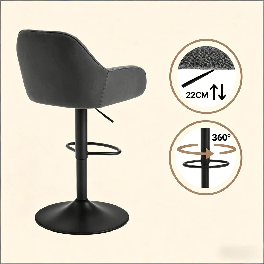 Sgabello da bar girevole regolabile in altezza set da 2 in chenille e velluto a coste grigio scuro 52 × (87-109) × 50 cm