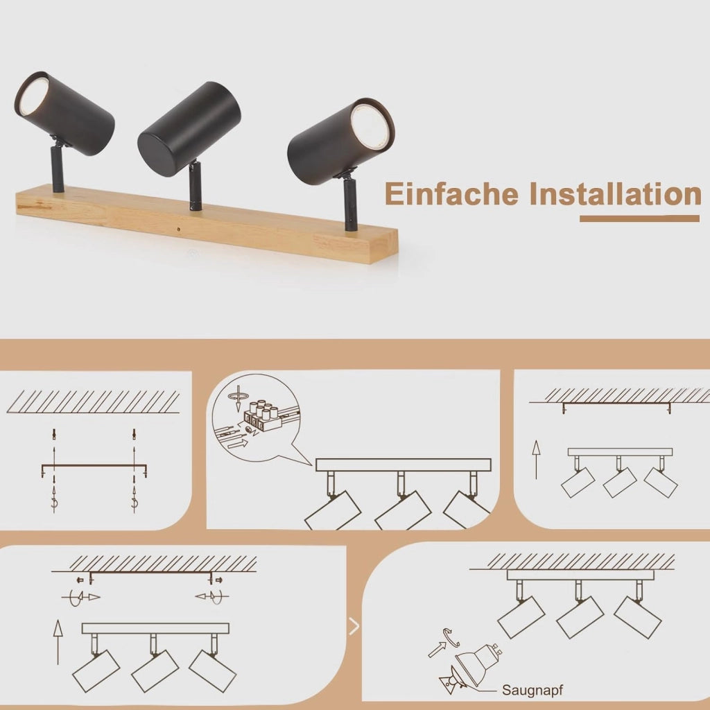 ZMH Faretto da soffitto a 3 luci GU10 Moderna lampada da soffitto orientabile a 330° Whonzimmer