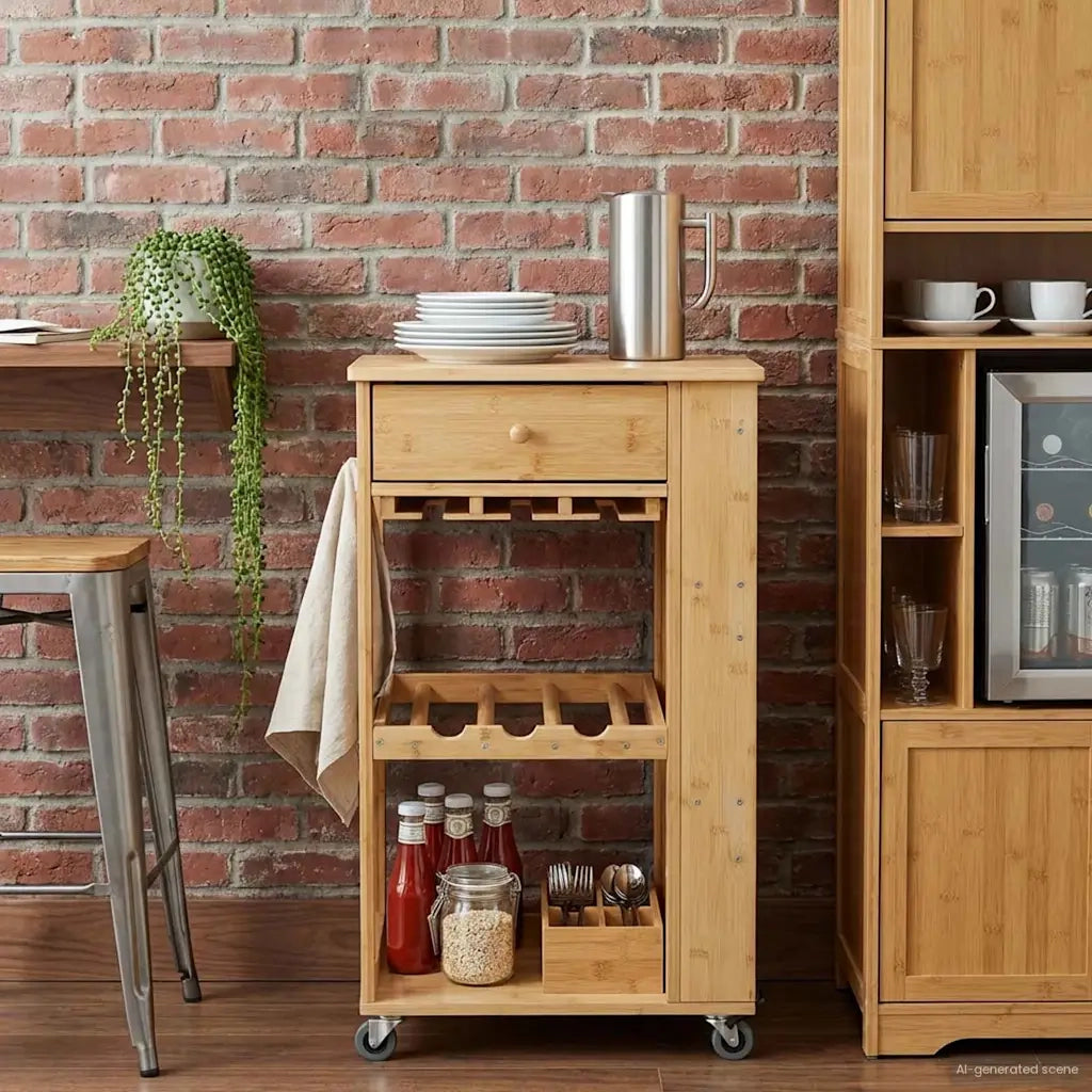 Carrello da Cucina con Ruote Naturale 47,5 x 36 x 83 cm Bambù