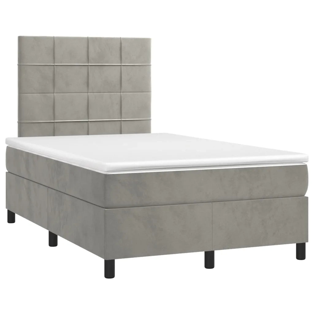 Letto a Molle Materasso e LED Grigio Chiaro 120x200 cm Velluto 3136113