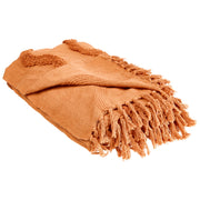 Coperta in cotone arancione con frange e motivo geometrico 150 x 200 cm stile boho soggiorno camera da letto accessorio divano