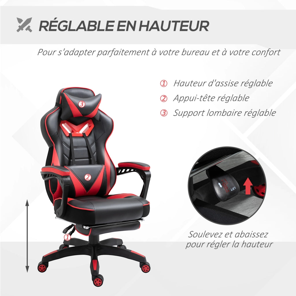 Poltrona Gaming Ergonomica con Poggiapiedi ¨C Xylo ¨C Reclinabile, Cuscino Lombare, Nero e Rosso