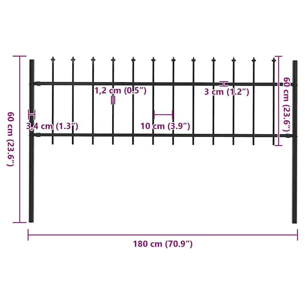 Recinzione da Giardino | Recinzione da cortile Woerden con Punta a Lancia in Acciaio 181x60 cm Nero