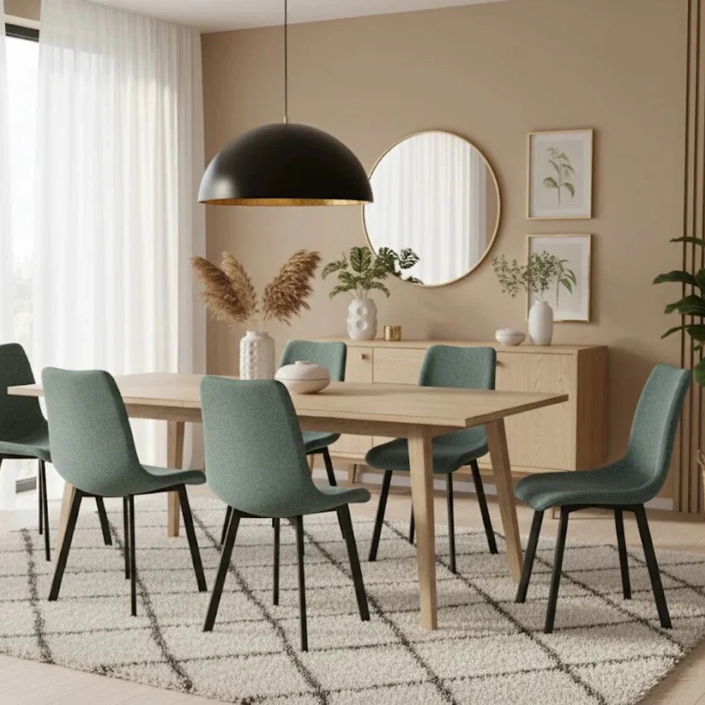 Set di 4 sedie da pranzo imbottite in tessuto acquamarina Grace con struttura in metallo facili da pulire | Duzzle