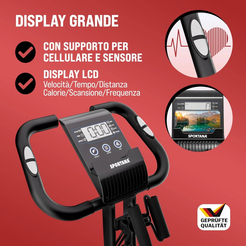 Cyclette Da Casa EAGLE 3 3in Bici Pieghevole Palestra In Casa, Bicicletta da casa Home Trainer, Bici Casa Con Display LCD, 16 Livelli Resistenza, Cinghie Incluse con Ergometro