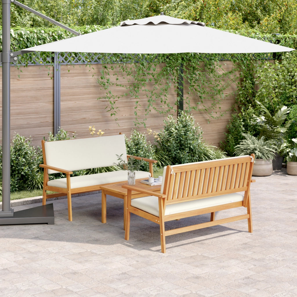Set di divano da giardino a 3 pezzi con cuscini in legno massello di acacia