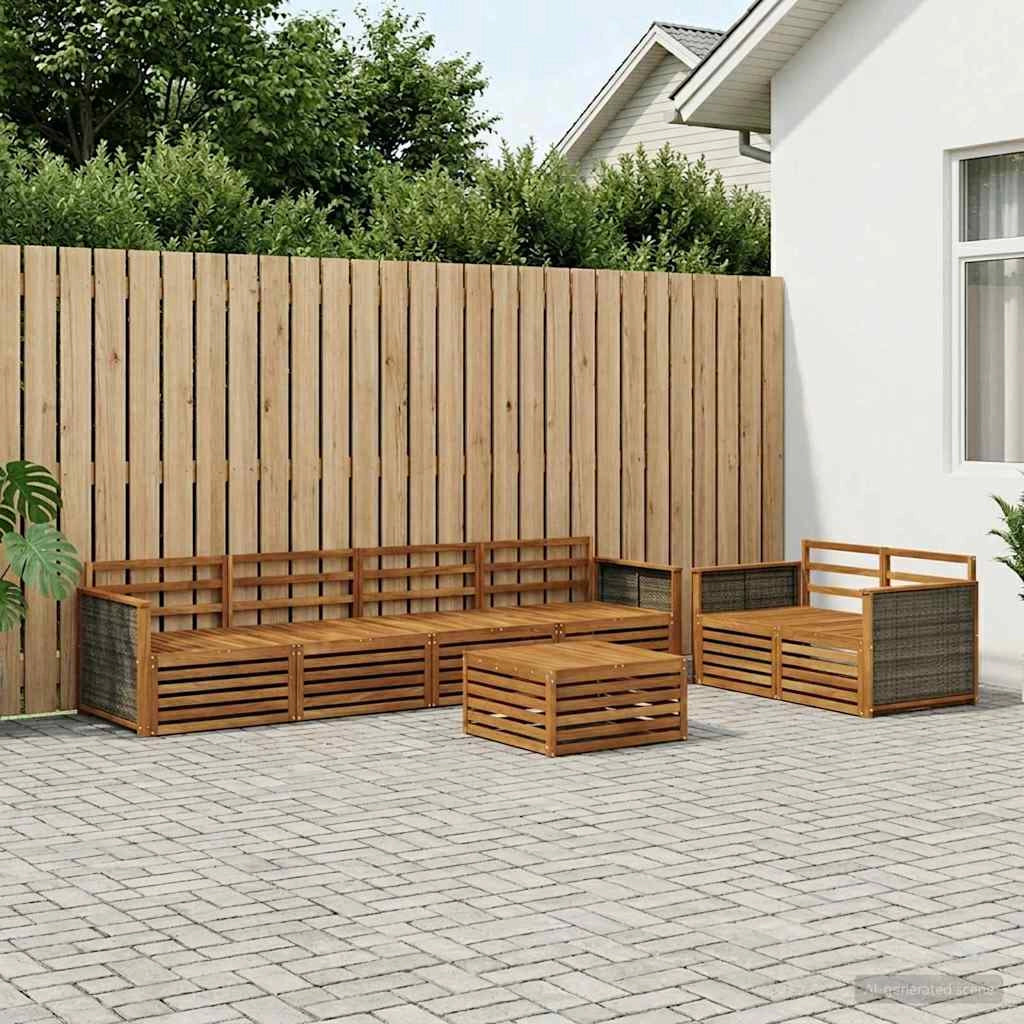 Set di divani da esterno 7 pz Naturale Legno di Acacia Massello 3383047