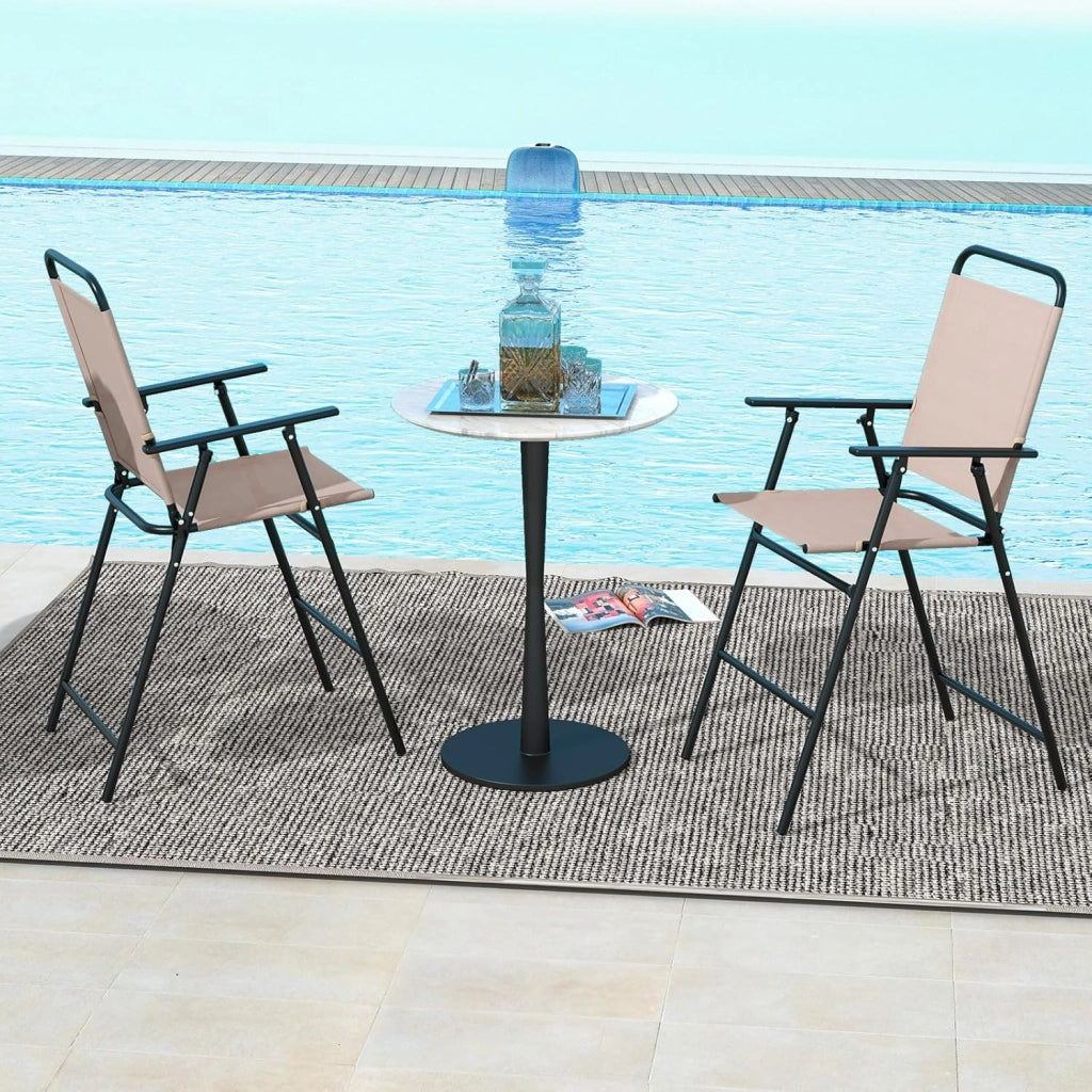 Set di 2 sedie pieghevoli per esterni, con schienale e braccioli, poggiapiedi e telaio in metallo, con tessuto traspirante, per balcone, terrazza, giardino, beige