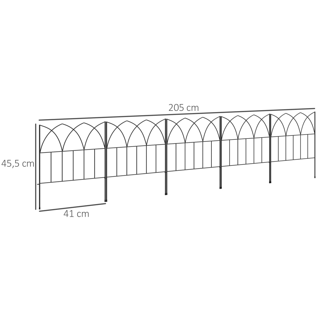 Set 5 Valli Decorativi per Giardino in Metallo ¨C zephmum ¨C Nero 205x45,5 cm
