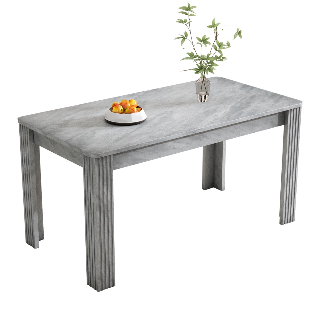 Tavolo da pranzo rettangolare con 4 gambe stabili, effetto venatura legno, in truciolato, grigio