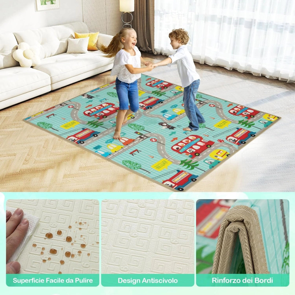Tappeto Gioco Bambini Pieghevole, 178 × 148 cm, Tappetino Doppia Faccia, Matterasso per Box Bambini, in Schiuma XPE Impermeabile, Tappeto Attività Portatile, per Interni ed Esterni