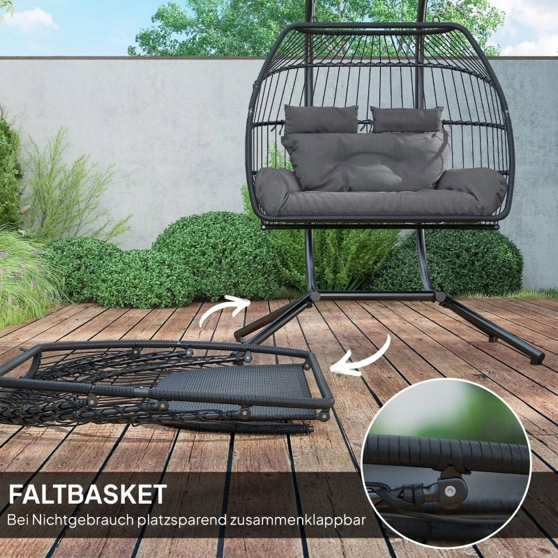 POLTRONA SOSPESA pieghevole per 2 persone 170x100x185 cm rattan grigio scuro