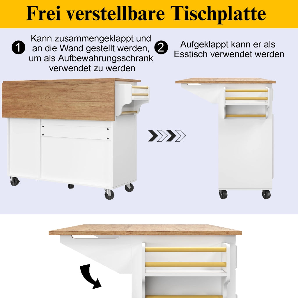 ISOLA CUCINA 110 x 75 x 92 cm Bianco in MDF con piano ribaltabile