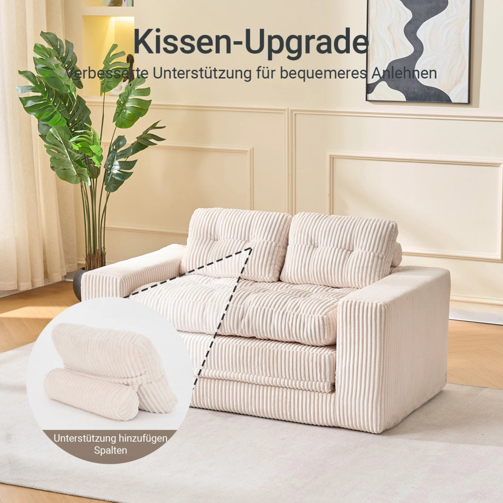 Divano letto a due posti in velluto a coste con funzione 2 in 1 senza montaggio con cuscini rimovibili beige