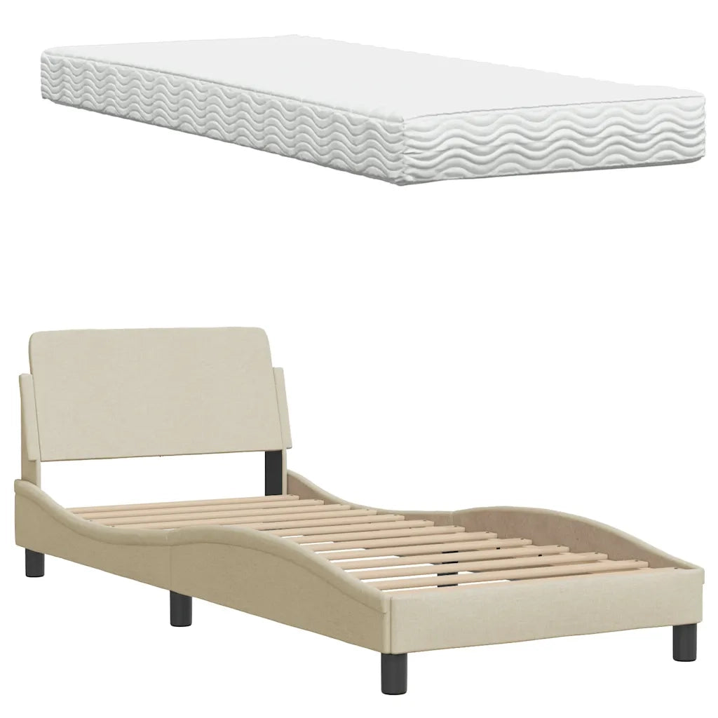 Letto con Materasso-Struttura Letto con Materasso Crema 80x200 cm in Tessuto