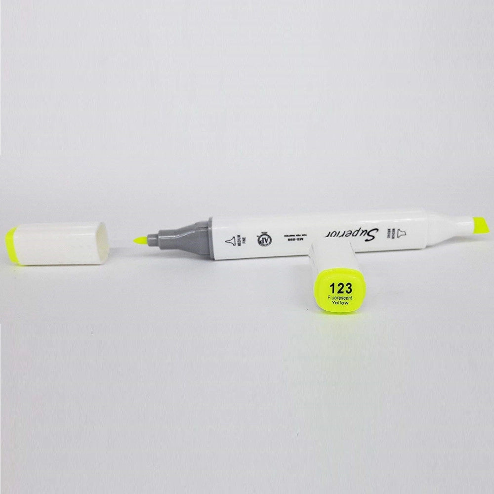 Trade Shop - Pennarello 123 Fluorescent Yellow Colorati Doppia Punta Inchiostro Olio Colorare -