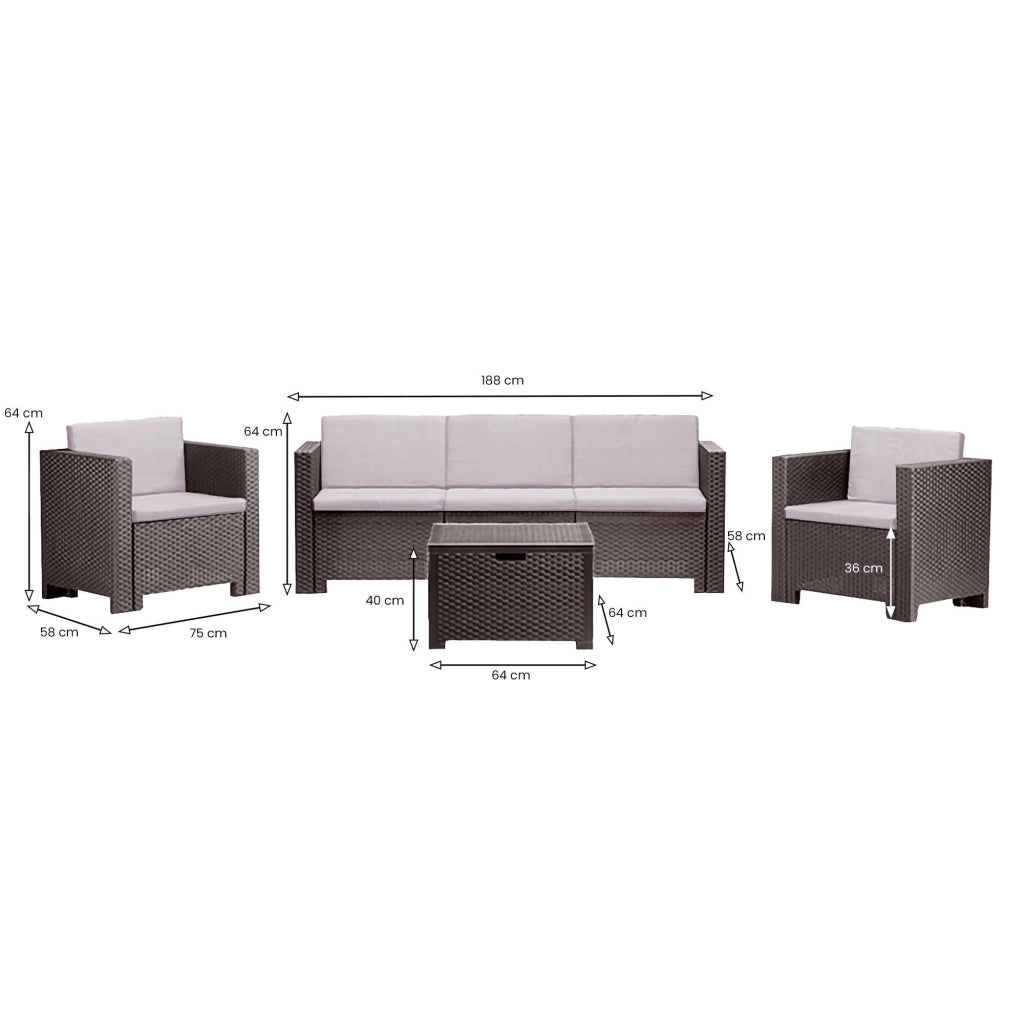 Set salotto da esterno Cameri, Salottino outdoor, Set da balcone o giardino, Composizione soggiorno per esterni, Made in Italy, Marrone