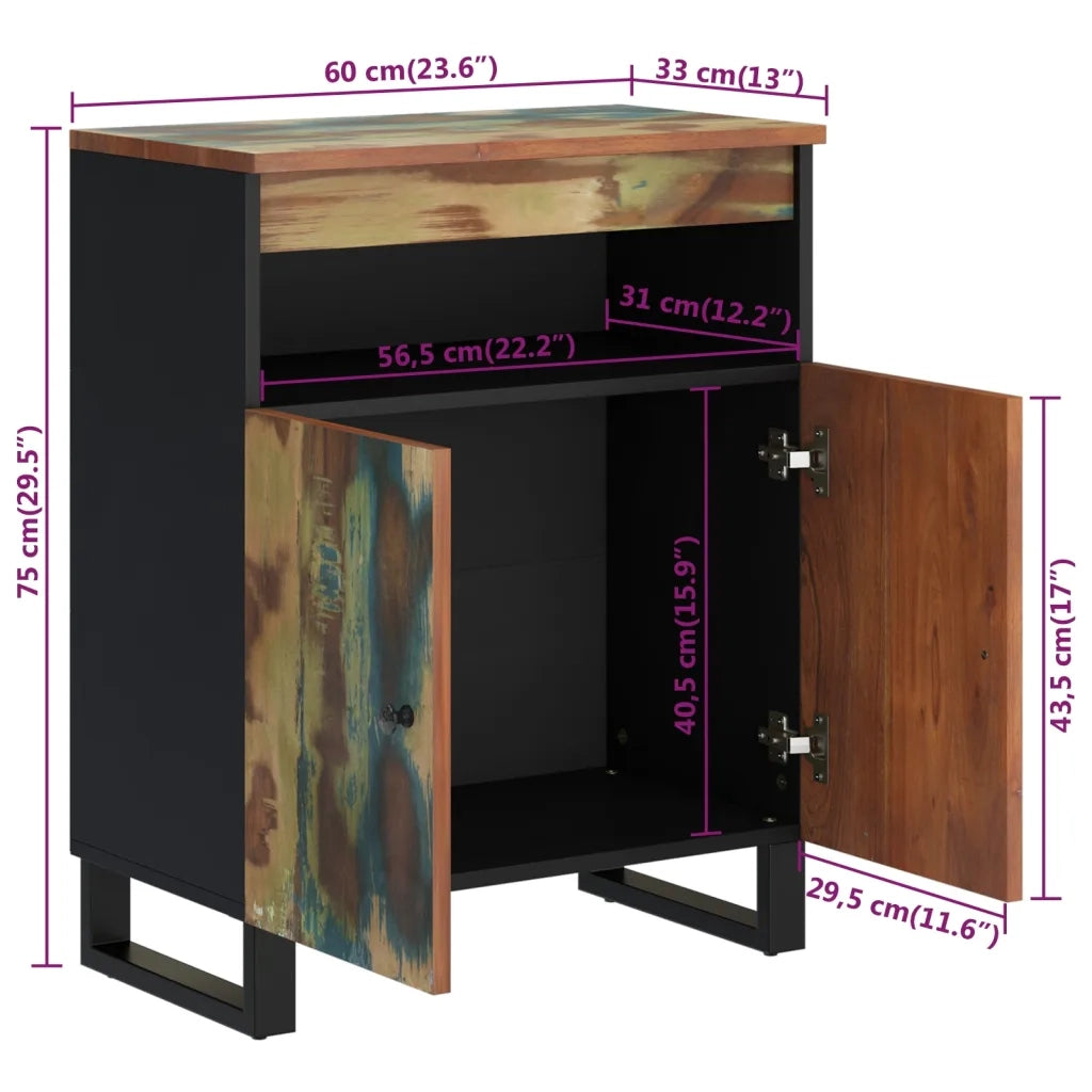 Credenza con 2 Ante 60x33x75 cm in Legno Massello di Recupero 352915