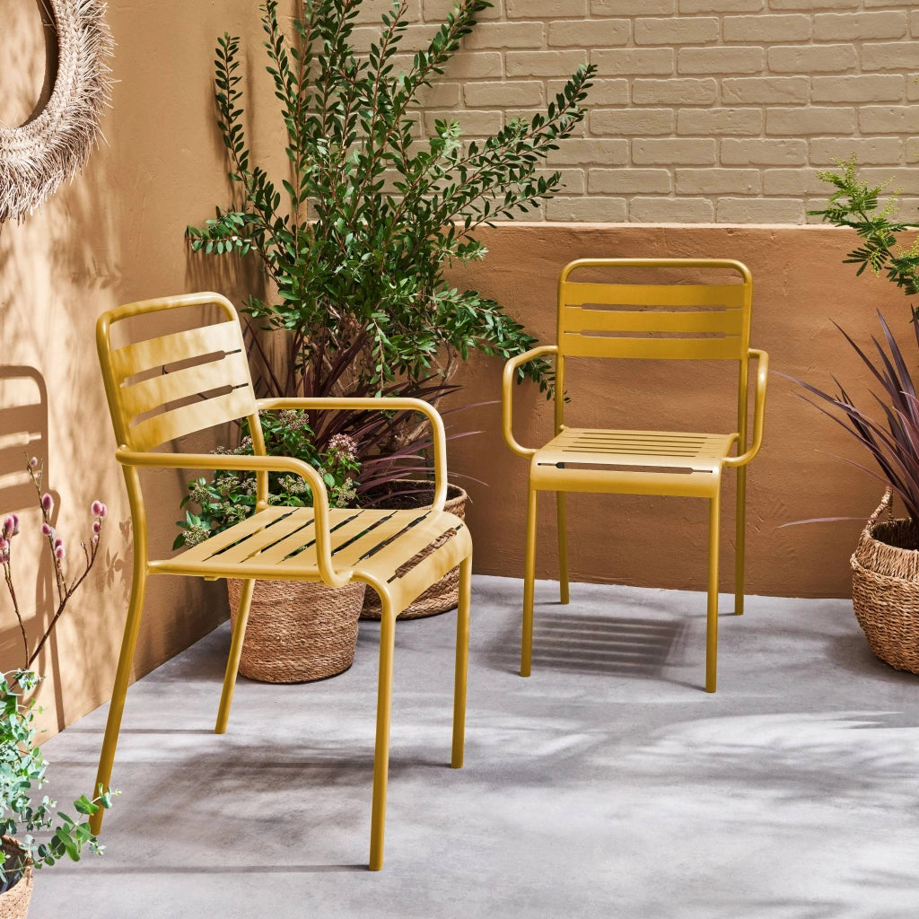 set 2 sedie da giardino bistrot in acciaio, ocra