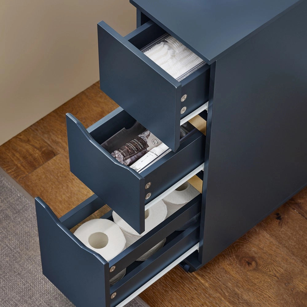 SoBuy Mobiletto Bagno Salvaspazio 20cm con 3 Cassetti e Scomparto Laterale Mobile Bagno con Ruote Cassettiera Armadietto Bagno per Spazi Ridotti Cucina o Lavanderia 60x20x70cm BZR191-B