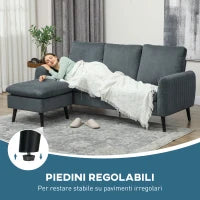 Divano 3 Posti Angolare con Chaise Longue Reversibile, in Tessuto Effetto Velluto, 196x140x88 cm, Grigio Carbone