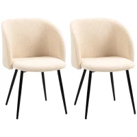 Set di 2 Sedie da Pranzo con Schienale in Tessuto Effetto Lana, Gambe in Acciaio, 55 x 62 x 80 cm, Beige e Nero