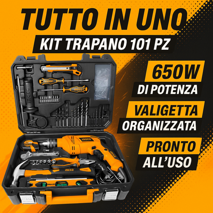 Valigetta completa trapano elettrico 101 utensili accessori professionali ingco